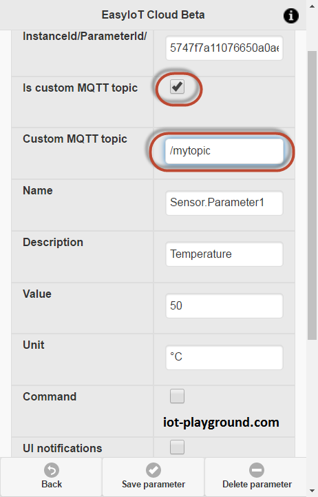 Custom MQTT topic