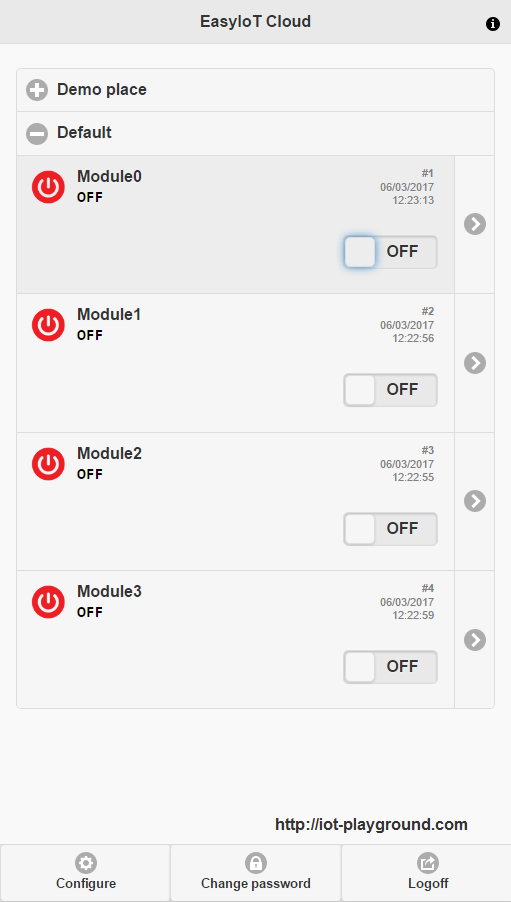 EasyIoT Cloud web interface